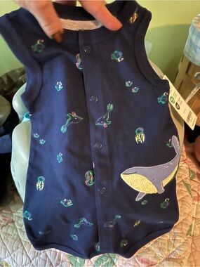 Carter's Navy Blue Nautical Whale Sleeveless One-Piece Bodysuit